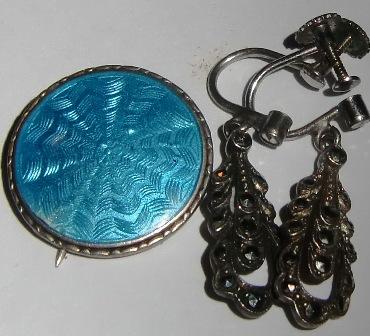 M563M 1920-30 Brooch 925s and 1920s Ear-rings
